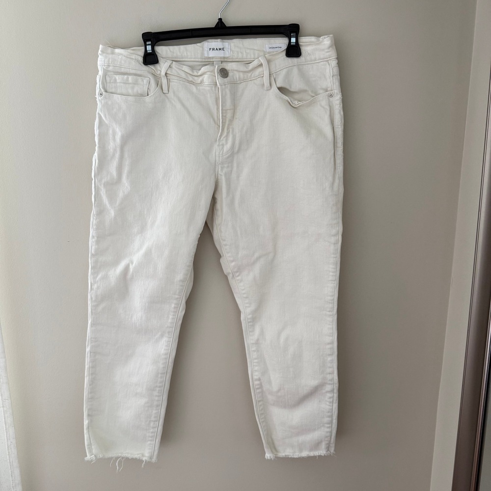 FRAME Le Garcon Crop Jeans Natural Grind Off White Raw Hem Size 32 LGJCRA470